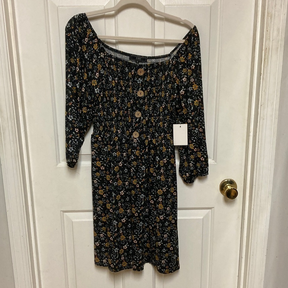 Vibe Black Floral 3/4 Sleeve Dress
